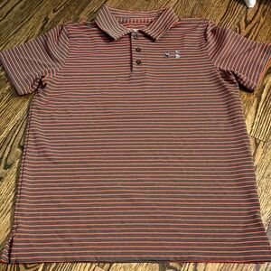 YXL Under Armour Striped Polo Shirt - Red and Gray